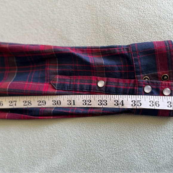 Indian Motorcycle Plaid Cotton Embroidered Western Pearl Snap Shirt M - Picture 9 of 13